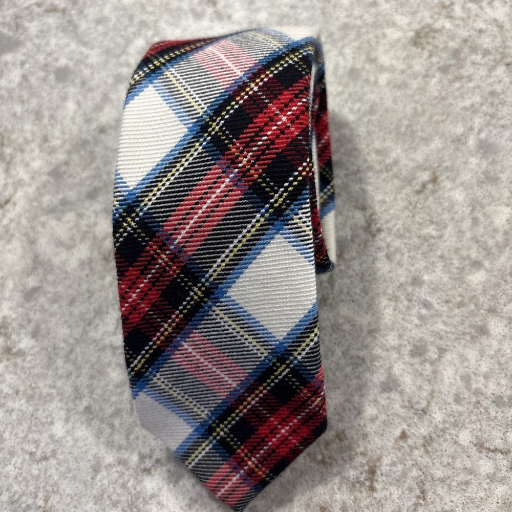 J.Crew Necktie Red Tartan Plaid Silk Wool Mens Preppy Formal Tie